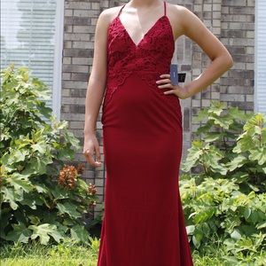 Lulus Red Lace Evening Gown